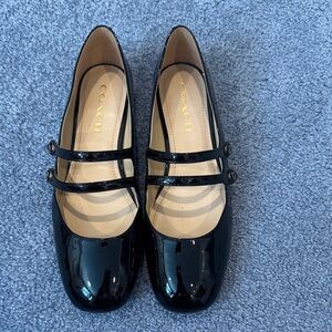 Coach Black Patent Leather Double Strap Flats